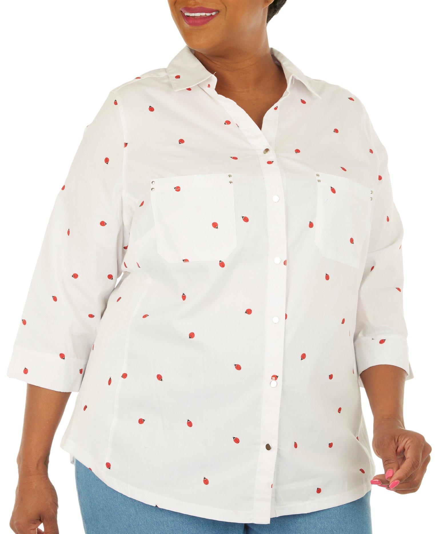 Coral Bay Plus Lady Bug Print Knit To Fit 3/4 Sleeve Top