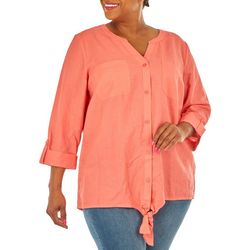 Coral Bay Plus Button Down Front Tie 3/4 Sleeve Top