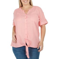 Coral Bay Plus Button Down Front Tie Short Sleeve Top