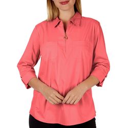 Coral Bay Plus Solid Zippered Knit To Fit 3/4 Sleeve Top