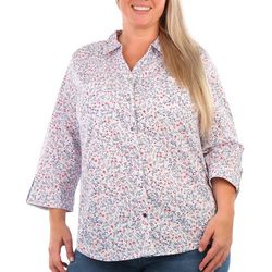 Coral Bay Plus Floral Print Knit To Fit 3/4 Sleeve Top