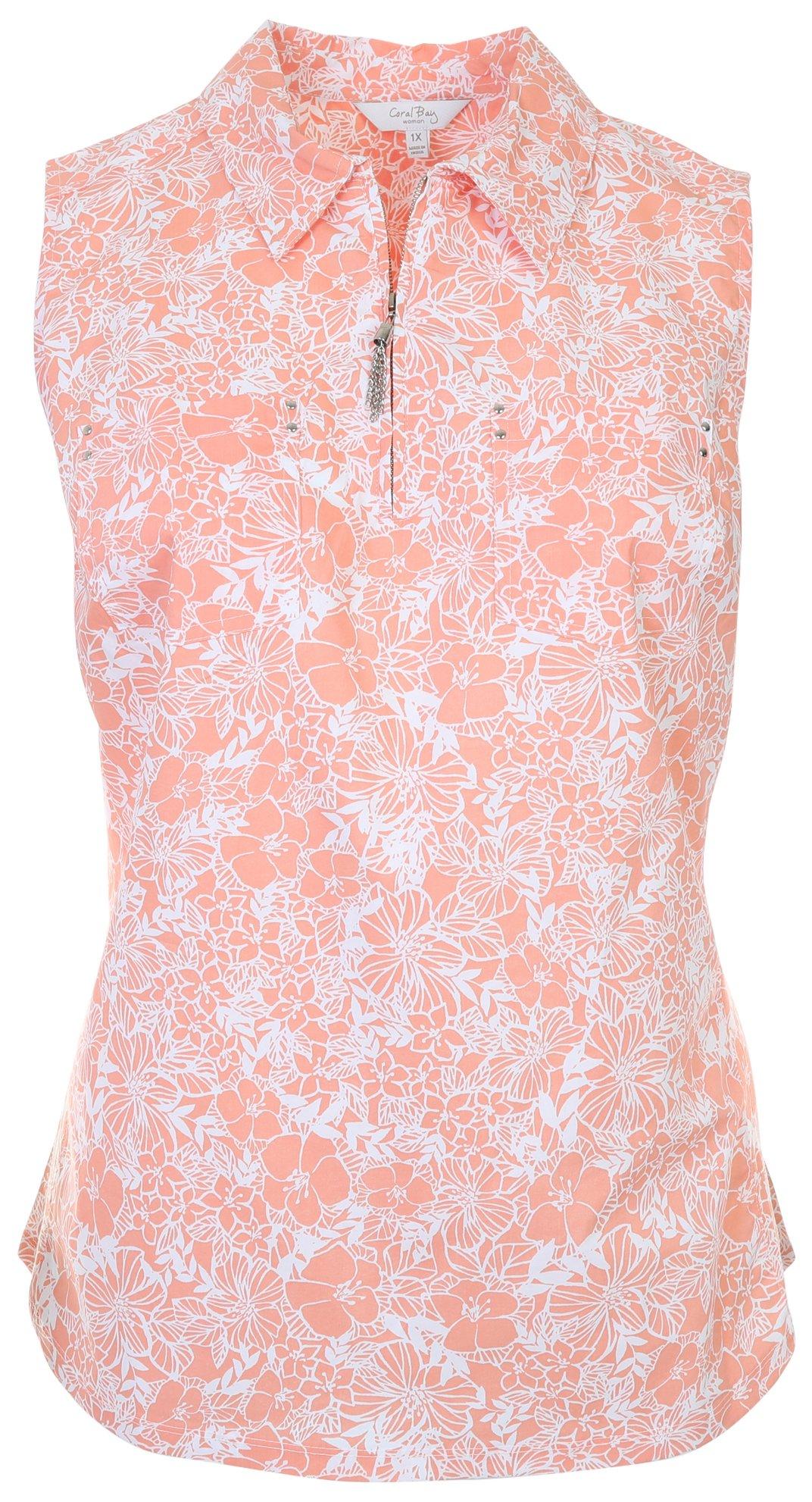 Coral Bay Plus Coral Floral Knit To Fit Sleeveless Top