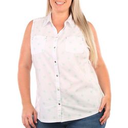 Coral Bay Plus Palm Tree Knit2Fit Button Down Sleeveless Top