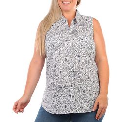 Coral Bay Plus Paisley Knit2Fit Button Down Sleeveless Top