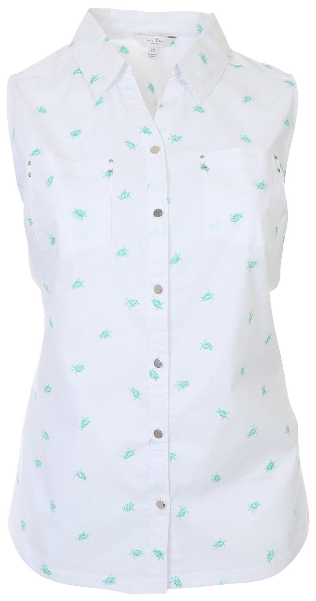 Coral Bay Plus Turtles Knit2Fit Button Down Sleeveless Top