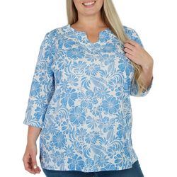 Coral Bay Plus Floral Horseshoe Neck 3/4 Length Sleeve Top