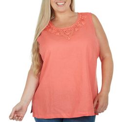 Coral Bay Plus Solid Color Lace Trim Sleeveless Top