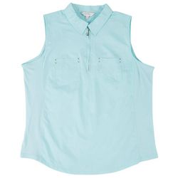 Coral Bay Plus Solid Zip Front Sleeveless Top