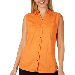 Womens Plus Solid Button Front Sleeveless Top