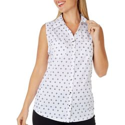 Coral Bay Plus Graphic Button Front Stretch Sleeveless Top
