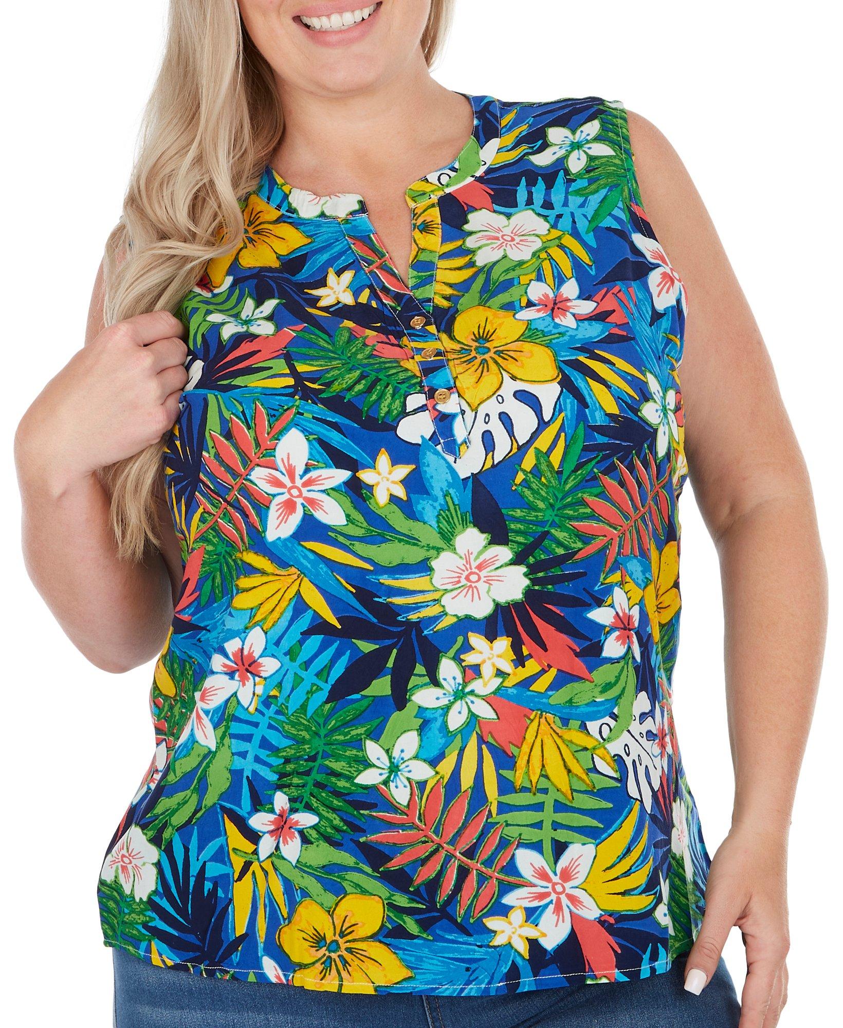 Plus Summer Delight Button Placket Sleeveless Top