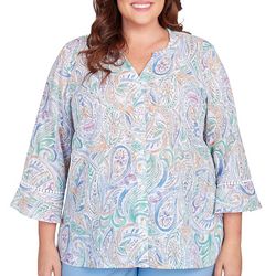 Alfred Dunner Plus Paisley Print 3/4 Flutter Sleeve Top