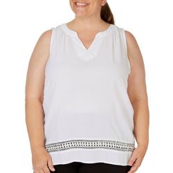 Fresh Plus Solid Lace Trim Sleeveless Top
