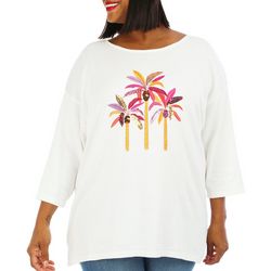 Plus Christmas Palm Trees 3/4 Sleeve Sweater