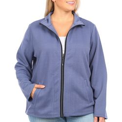 Coral Bay Plus Solid Chevron Quilted Front Zip Jacket