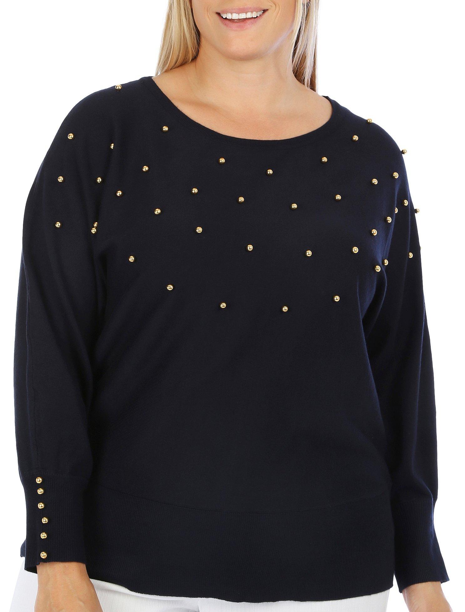 Plus Embellished Jewel Long Sleeve Sweater