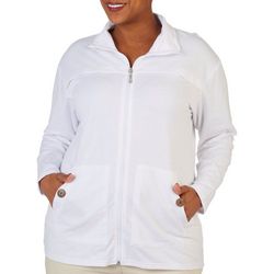 Coral Bay Plus Solid Full Zipper Coconut Button Jacket