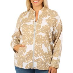 Coral Bay Plus  Palm Fronds Zip Long Sleeve Jacket
