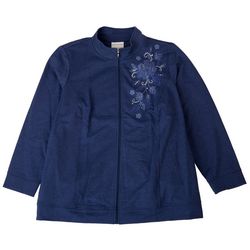 Alfred Dunner Plus Floral Embroidered Zip Up Jacket