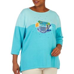 Plus Embroidered Tropical Fish Sweater