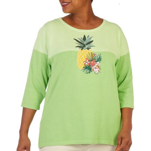 Plus Embroidered Color Block Pineapple Sweater