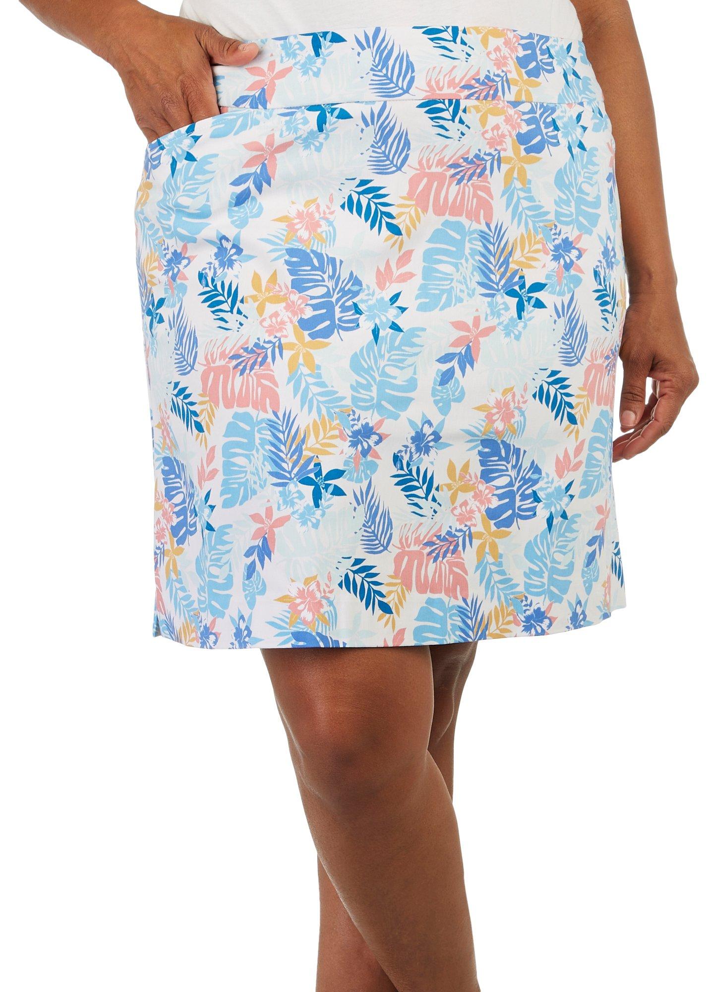 Coral Bay Plus 20 Tropical Leaves Print Slits Skort