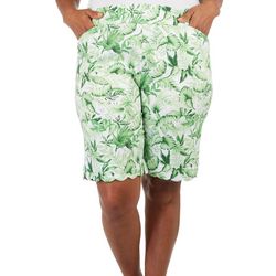 Coral Bay Plus 12 in. Leaf Print Bermuda Shorts