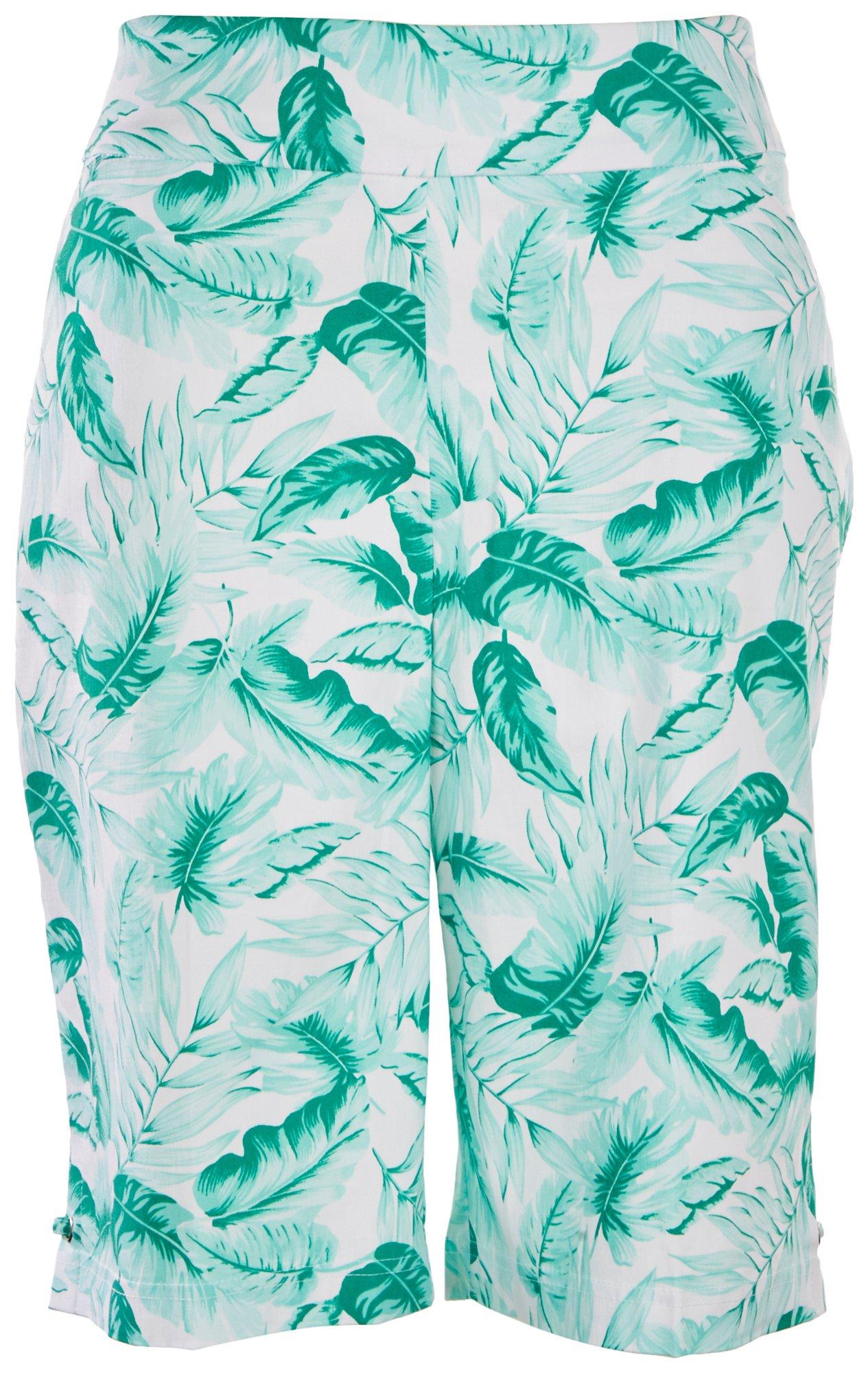 Plus 11 in. Fronds Print Grommet With Tab Shorts