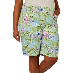 Plus Cateye 11'' Tropical Print Pull On Shorts