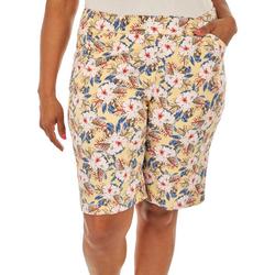 Plus Cateye 11'' Hibiscus Pull On Shorts
