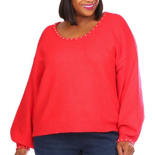 Blue Sol Plus Pearl Embellished Long Sleeve Sweater