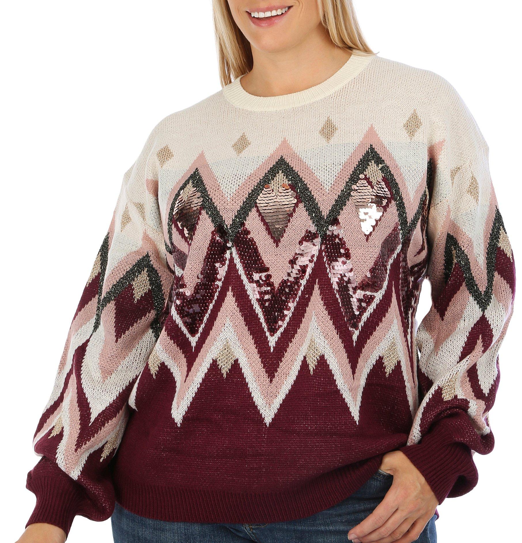 Plus Sequin Geometric Print Pull Over Sweater