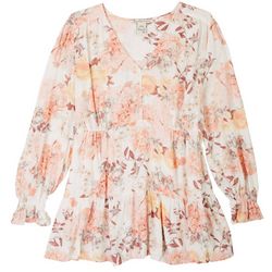 American Rag Plus Floral V-Neck Tunic Long Sleeve Top