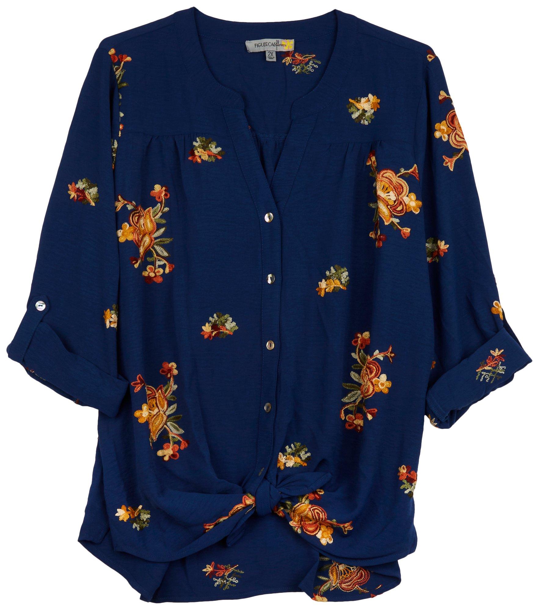 Figueroa and Flower Plus Embroidered 3/4 Sleeve Top
