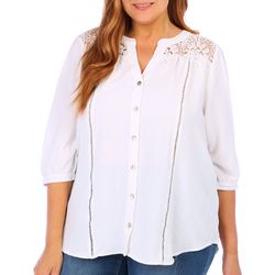 Figueroa and Flower Plus Lace Button Down 3/4 Sleeve Top