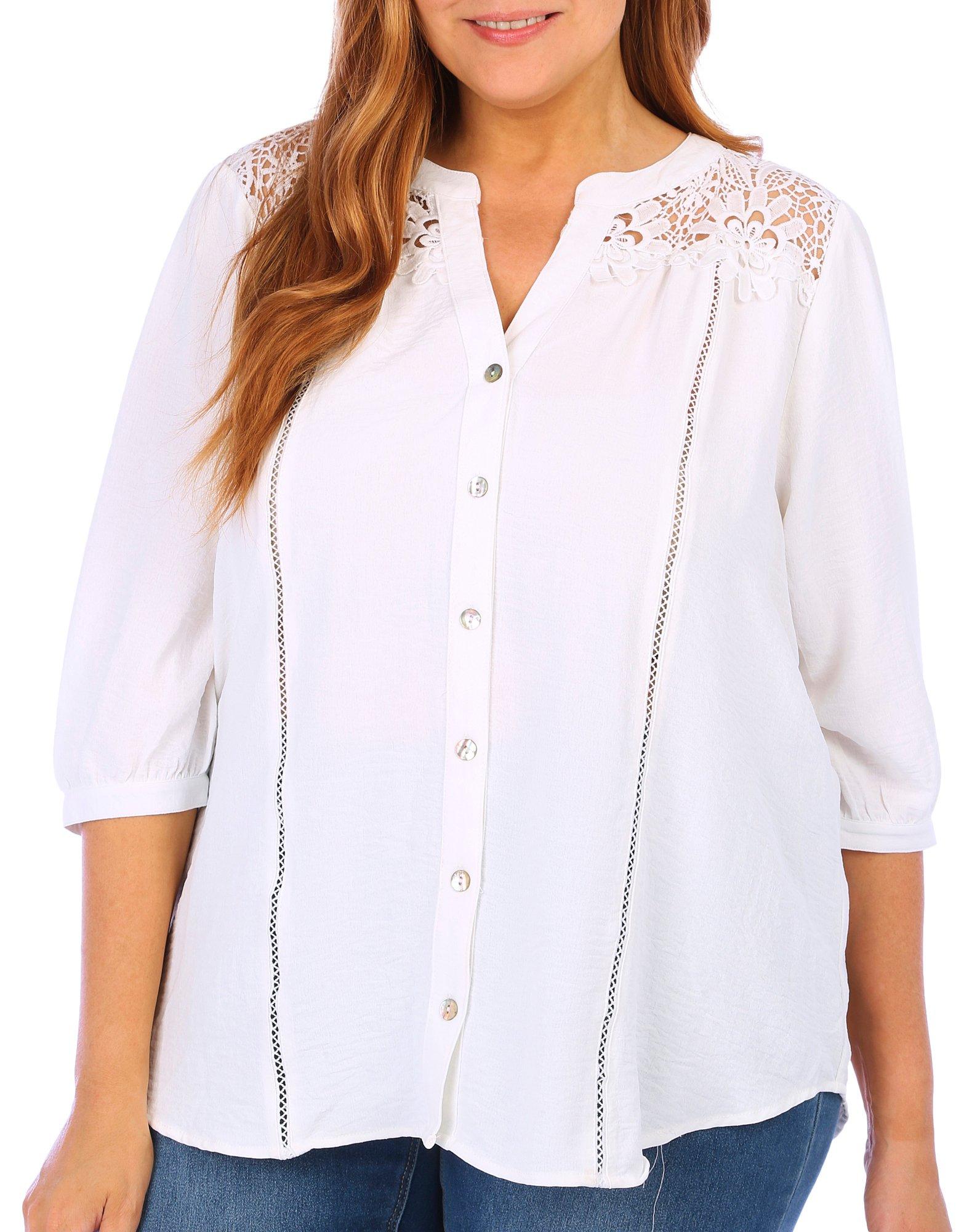 Plus Lace Button Down 3/4 Sleeve Top