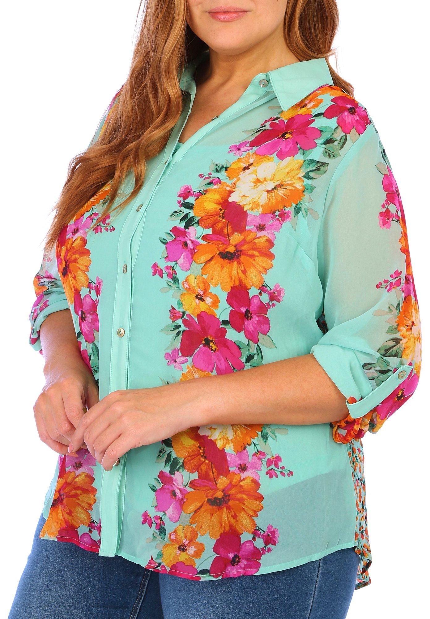 Figueroa and Flower Plus Sheer Floral Button Down Top