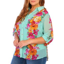 Figueroa and Flower Plus Sheer Floral Button Down Top