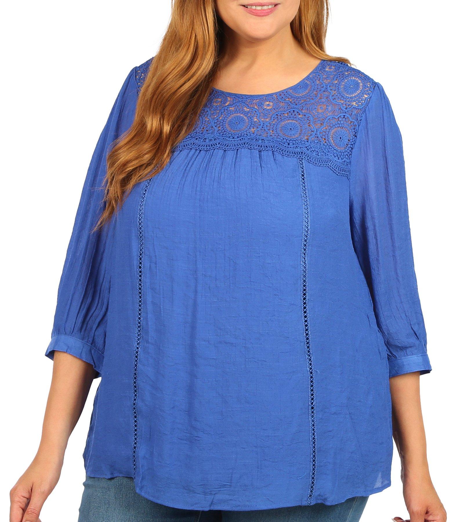 Figueroa and Flower Plus Lace Embellished 3/4 Sleeve Top