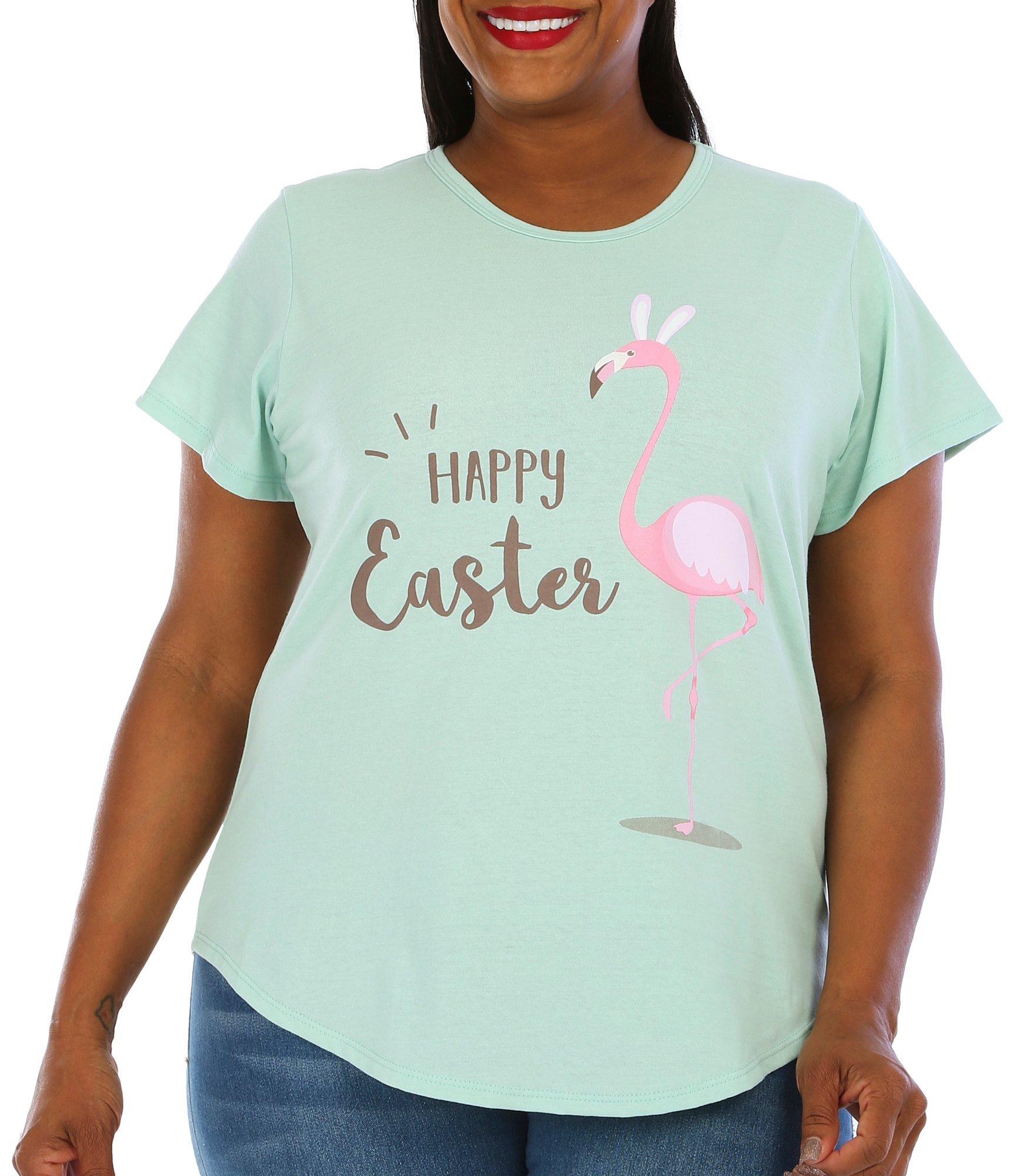 Plus Easter Bunny Flamingo Short Sleeve T-Shirt