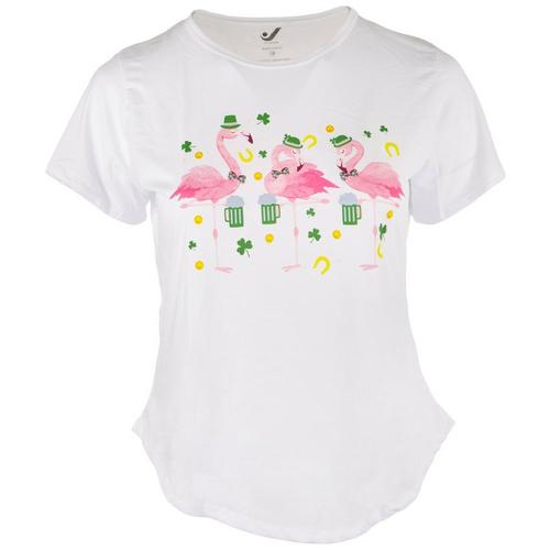 Jantzen Plus St. Patricks Flamingos Short Sleeve T-Shirt
