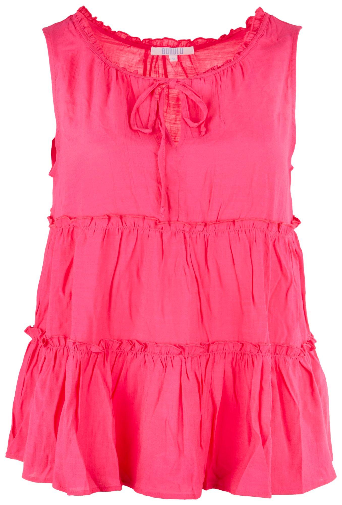 Plus Solid Ruffle Tiered Sleeveless Top