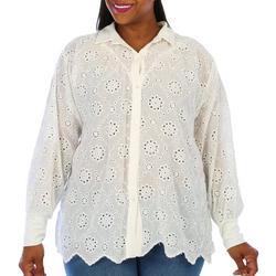 Plus Lace Collared Long Sleeve