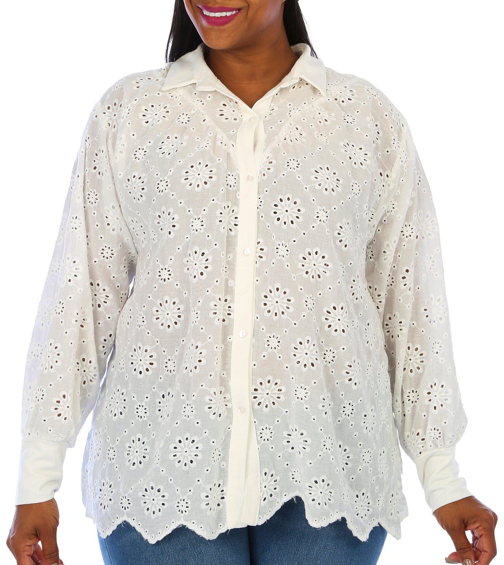 Plus Lace Collared Long Sleeve