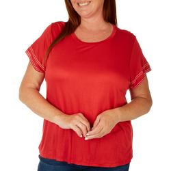 Plus Solid Double Ruffle Short Sleeve Top