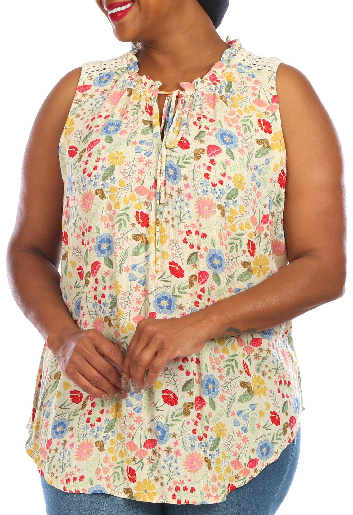 Plus Floral Crochet Embellished Sleeveless Top