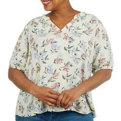 Plus Floral Notch Neck Short Puff Sleeve Top