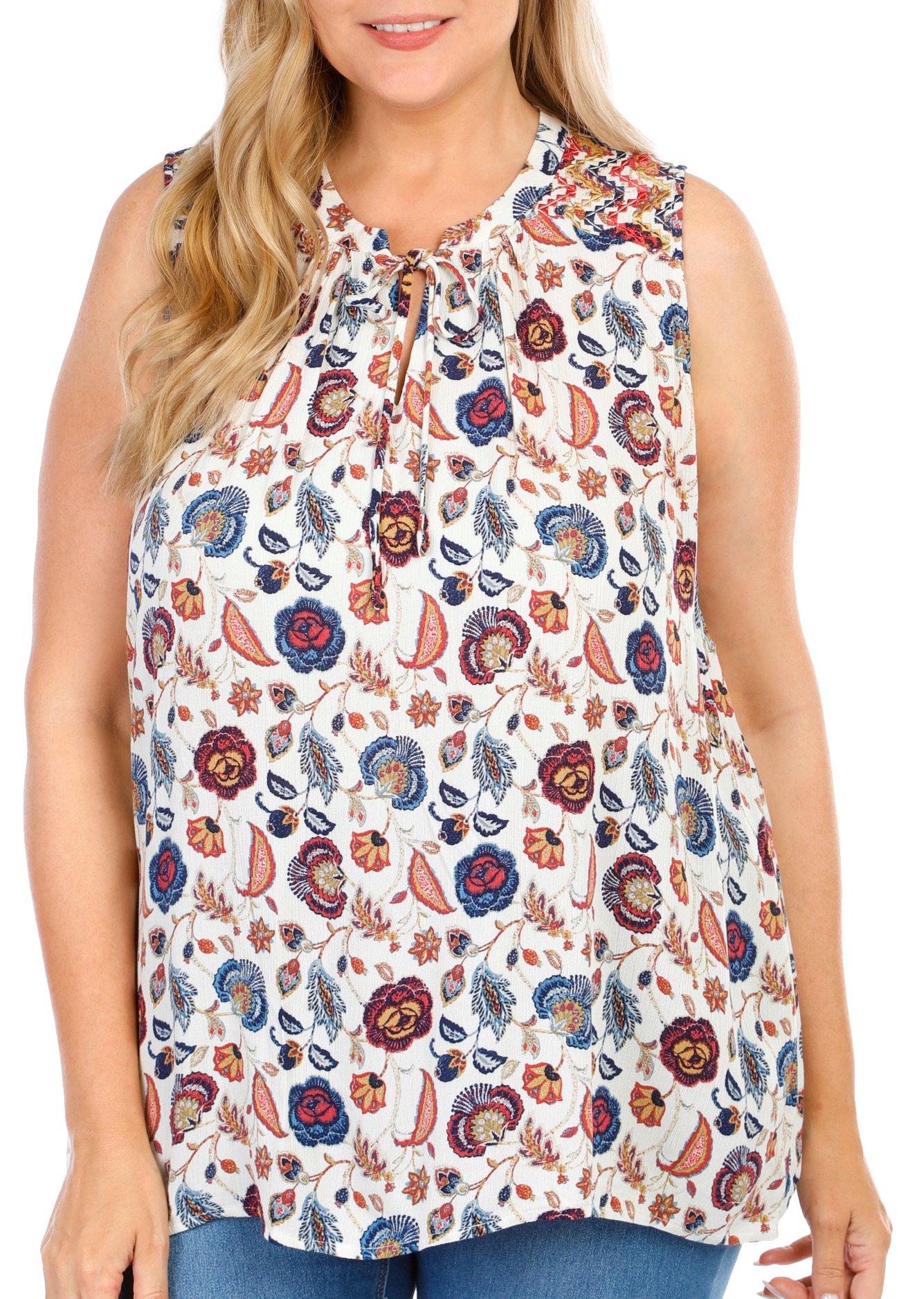 Plus Floral Crochet Embellished Sleeveless Top