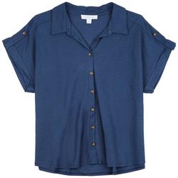 Plus  Button Down Solid Short Sleeve Top