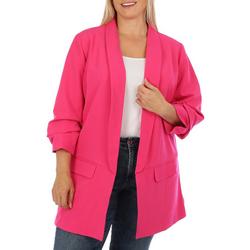 Plus Solid 3/4 Ruched Sleeve Crepe Blazer